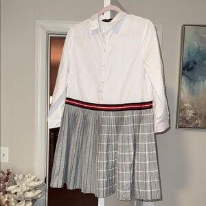 Zara White and Gray Plaid Dress with Red Accent